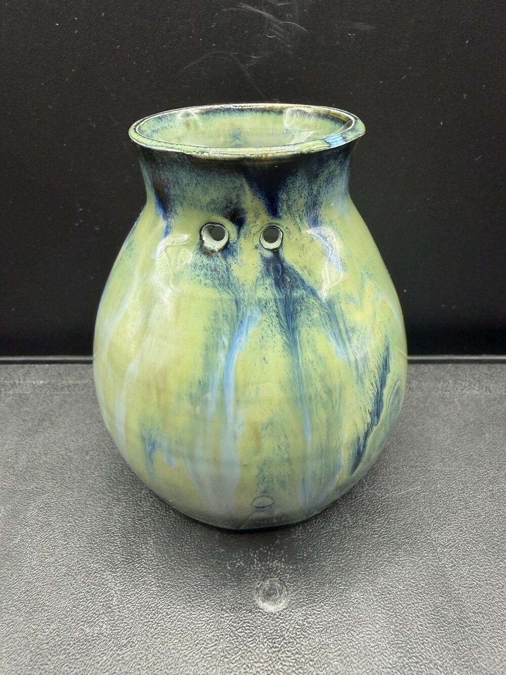 Beautiful Fluid Green & Blue Drip CommonWealth Pottery Tea Light Candle Holder